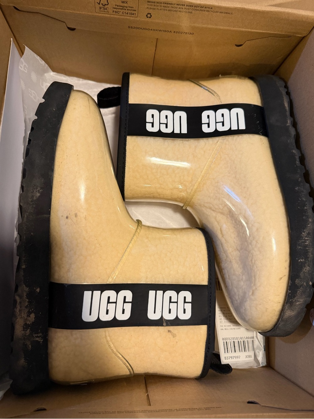 UGG Womens Cream Waterproof Logo Strap Boots Size 7